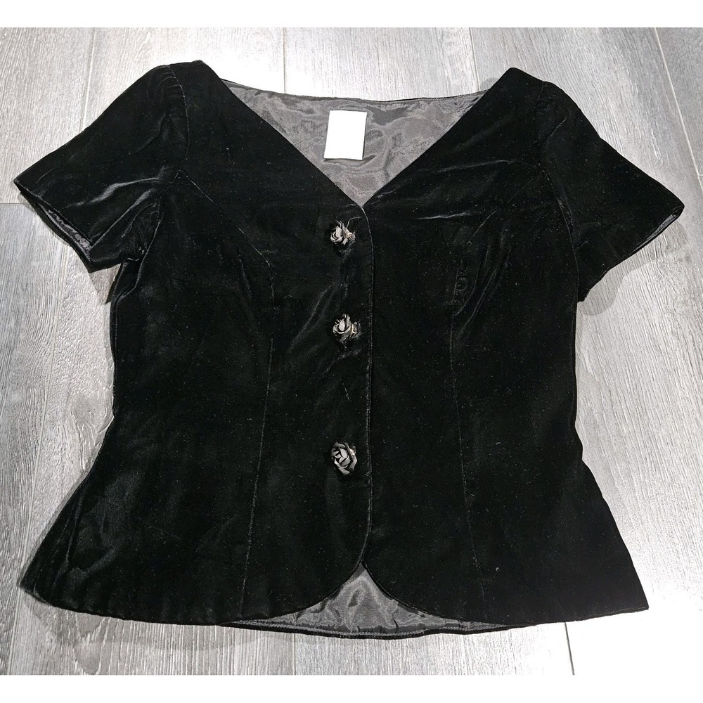 VTG Watters And Watters Velvet Top‎ Women Size 8 Black Velour Floral Goth Coat